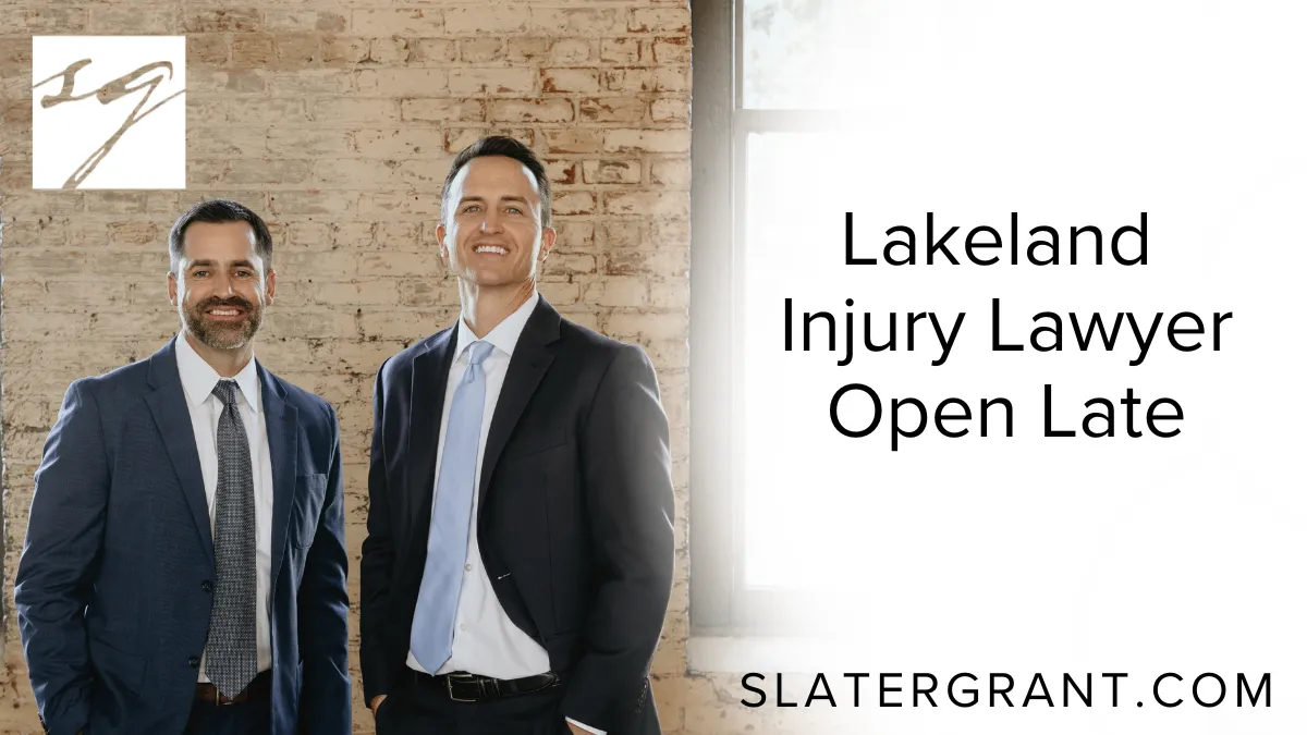 When accidents happen, the clock starts ticking on your rights, your recovery, and your financial security. At Slater | Grant, we know that injuries rarely occur during convenient business hours. That’s why our team is proud to be your trusted Lakeland injury lawyer open late, offering dedicated legal assistance when other firms have already closed their doors. We provide comprehensive, expert support for injury victims across Lakeland and the surrounding areas, ensuring you receive timely advice and vigorous representation — no matter the hour.
